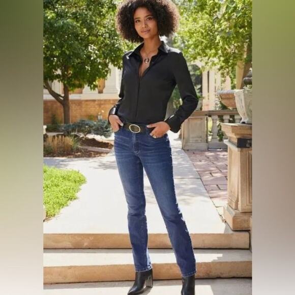 Boston Proper Dark/Medium High-Rise Slim Straight-Leg Jean Woman’s Jeans Size 8 - Picture 2 of 16